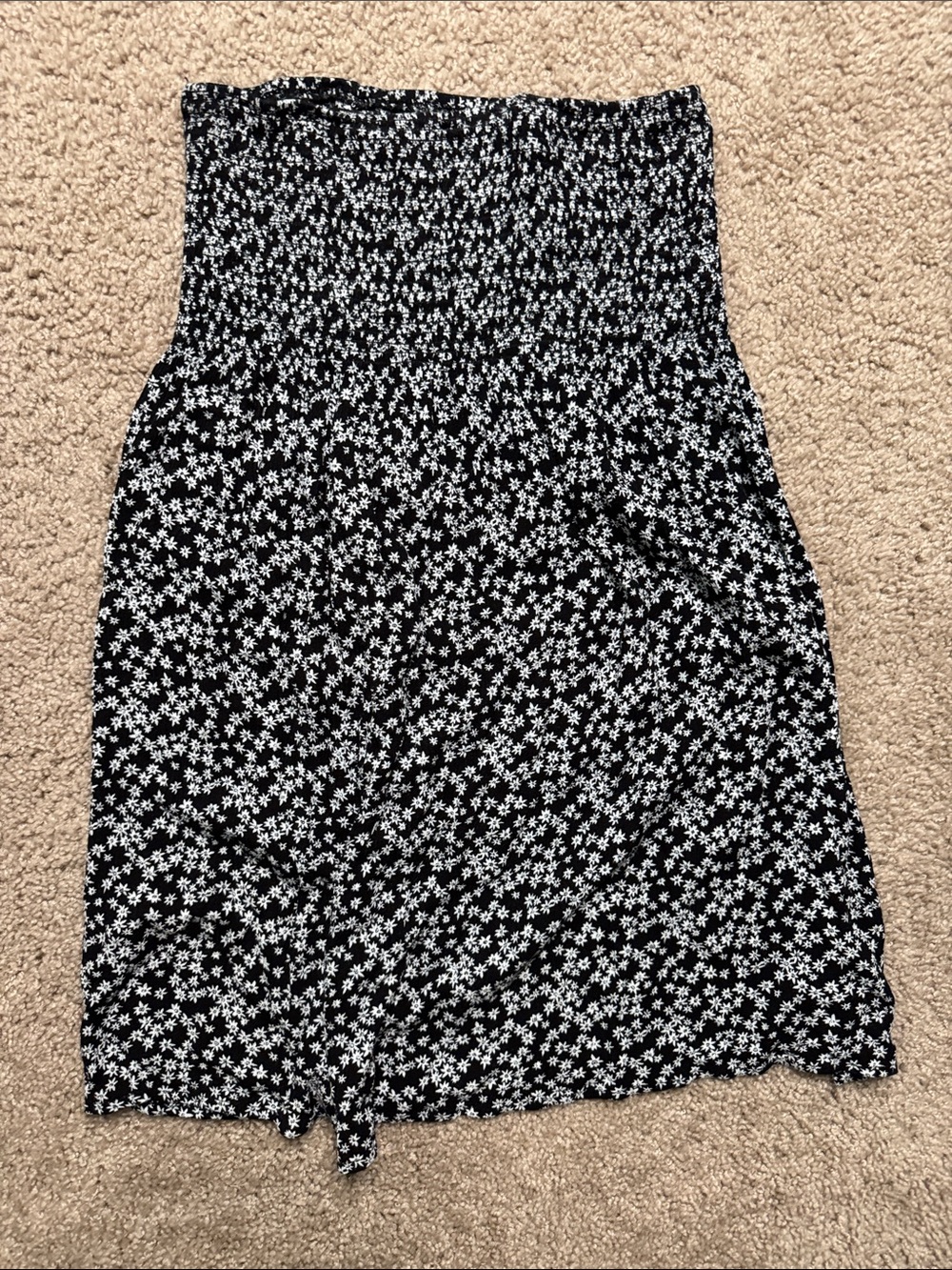 Black Floral Smocked-Waist Midi Dress